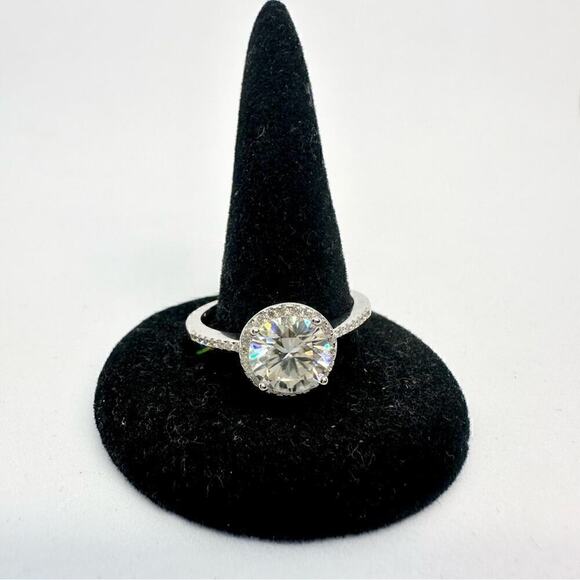 Ring Jewelry - Moissanite Diamond Engagement Ring Brilliant Round Cut Halo S925 2 Ct Size 9